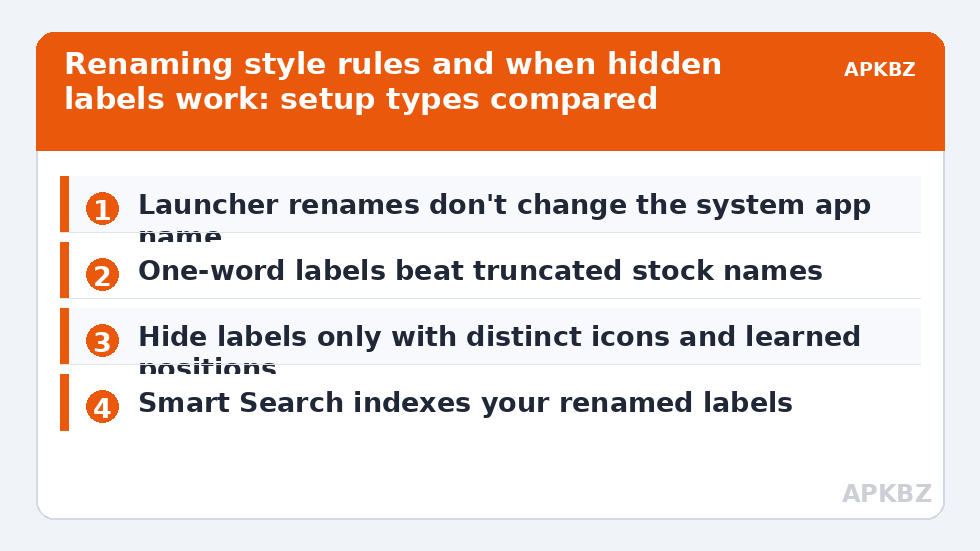 Renaming style rules and when hidden labels work: setup types compared